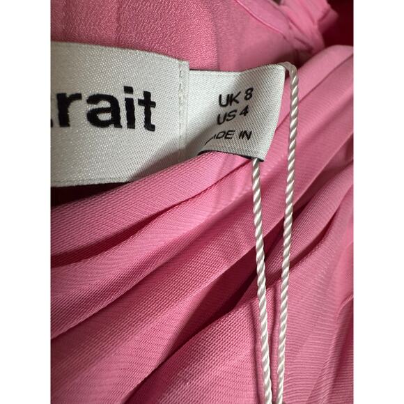 Self-Portrait Pink  Iris Puff-Sleeve Stretch Crepe Gathered Midi-Dress US 4 - Picture 8 of 14